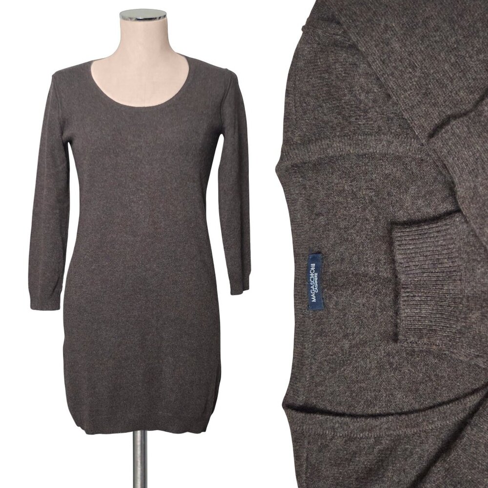 MAGASHCONI Brown Luxe Cashmere Fitted Bodycon Short Sweater Dress S